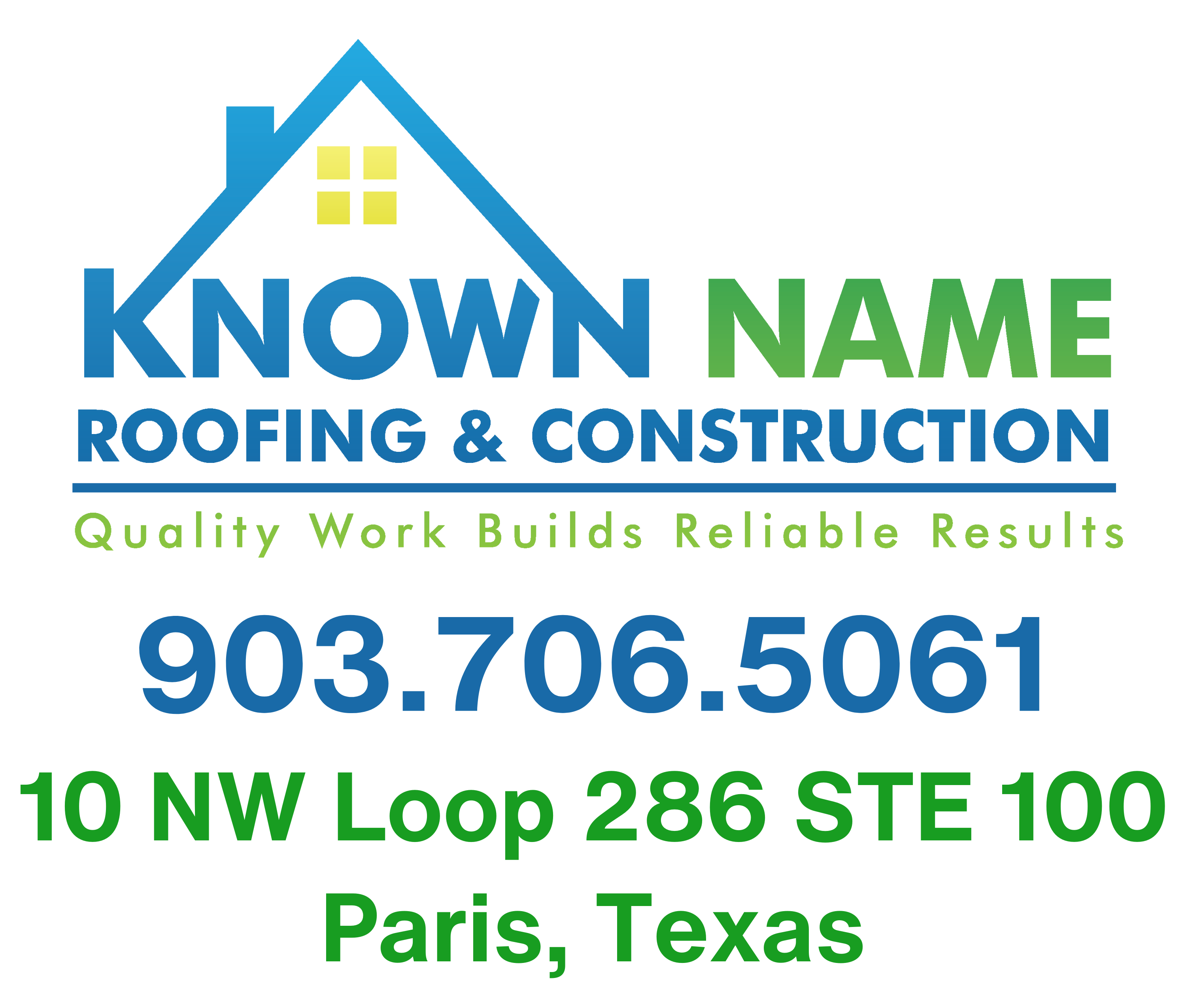 Known Name Roofing Logo with information